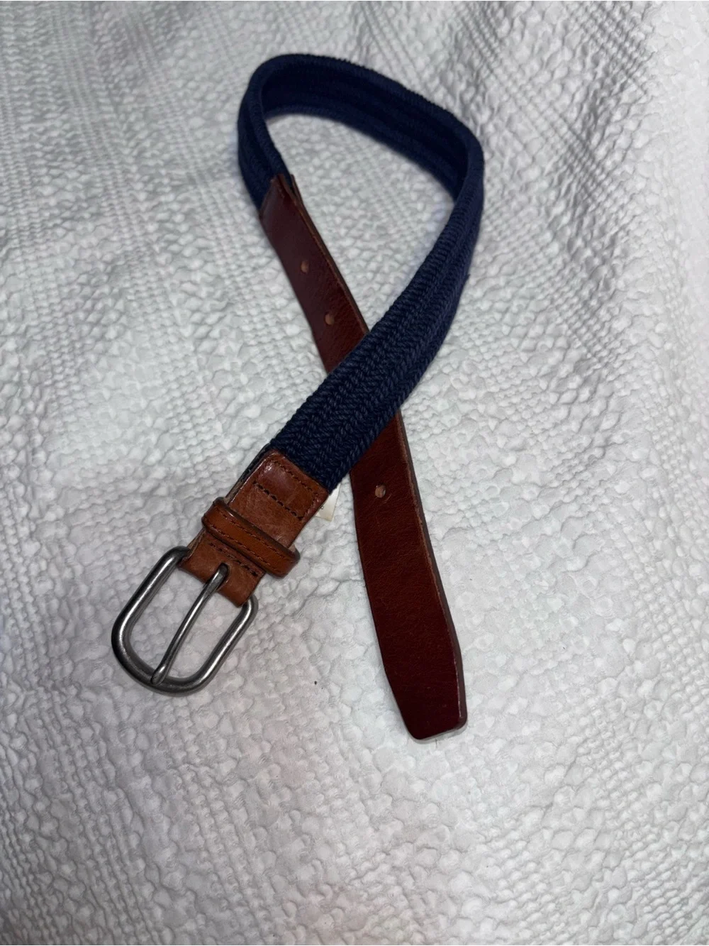 Youth Navy Woven Belt with Brown Leather Trim Crewcuts with tags size 26-28